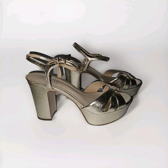 New! Schutz KEEFA Metallic Gold Leather Platform Sandal Size 8B $158 - Picture 2 of 16